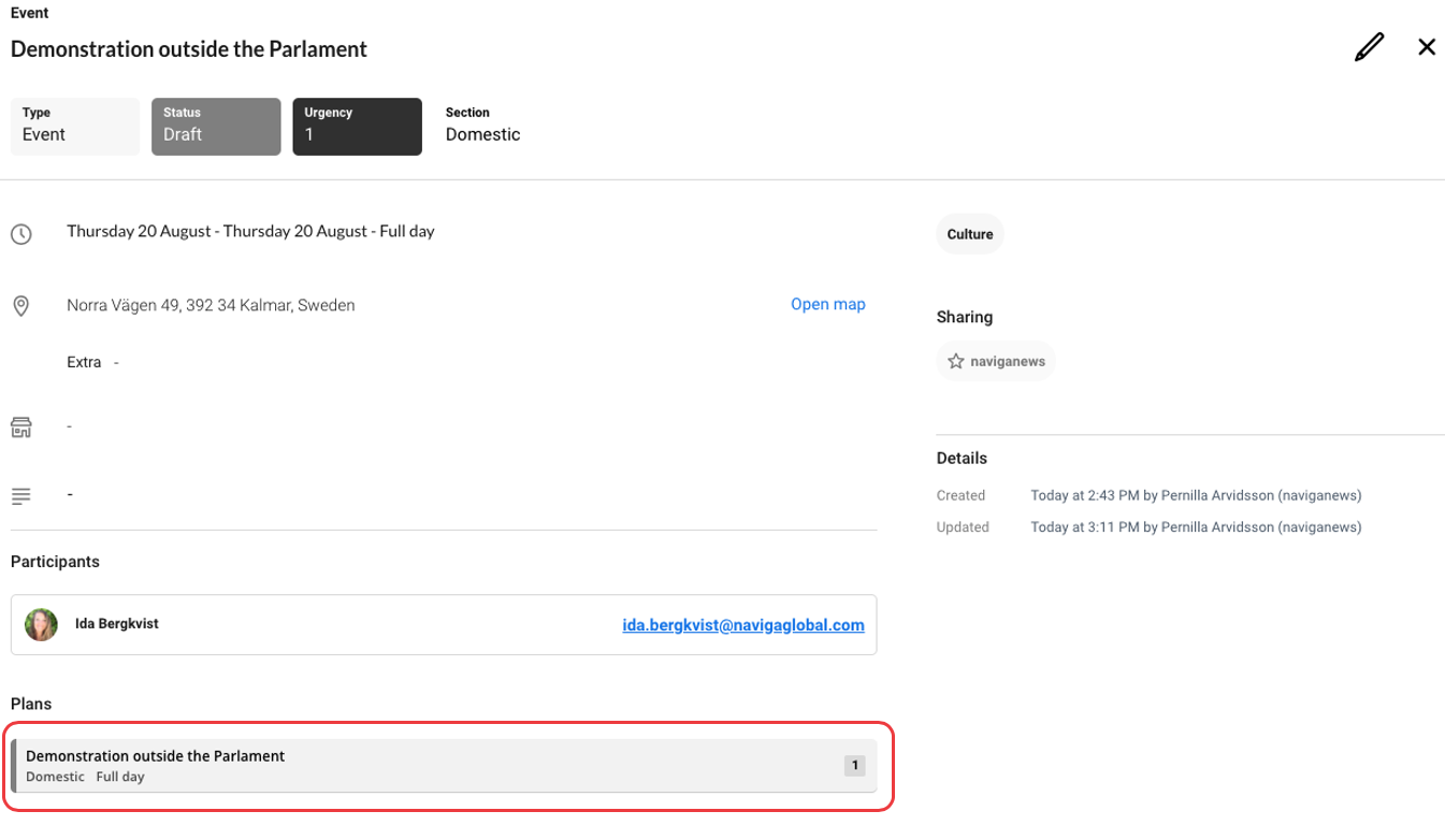 In the Event you see your created plan