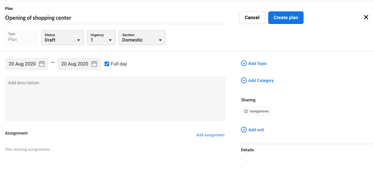 Click on Create plan to save it. 