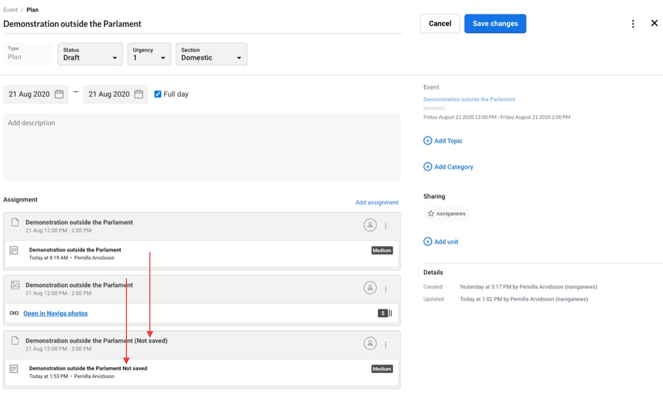 You need to save the plan before the assignment and the article are saved. 