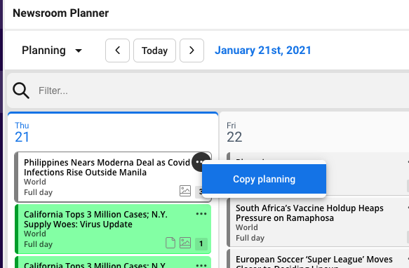 Click on the three dots and you can choose to copy a plan or an event. 