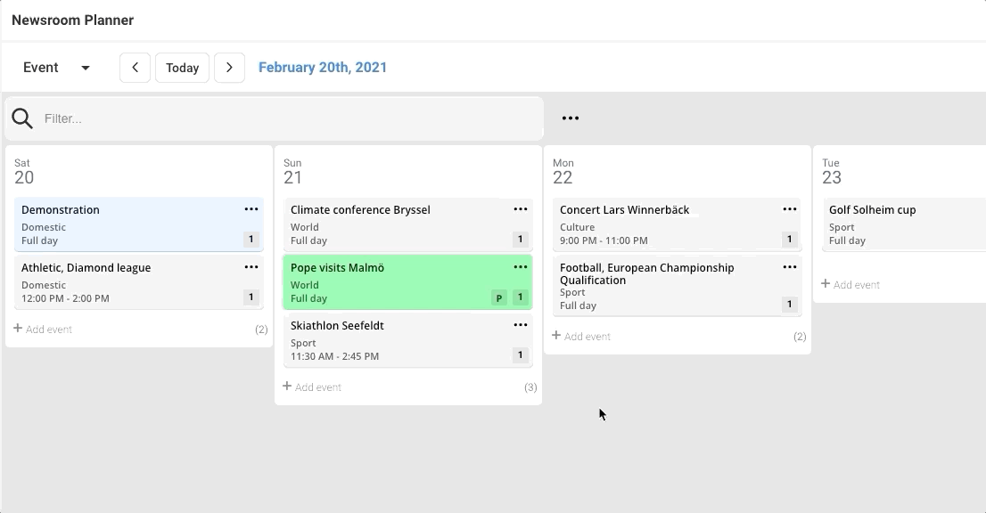 Add an Event directly in the calendar.
